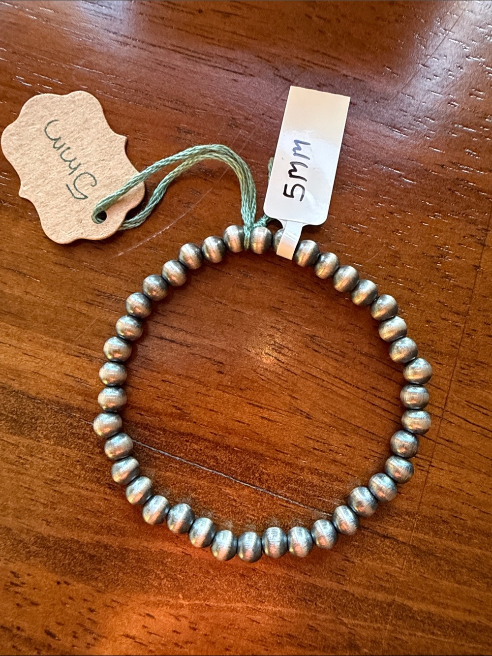 Sterling Silver Navajo Style Beaded Stretch Bracelet - 5mm